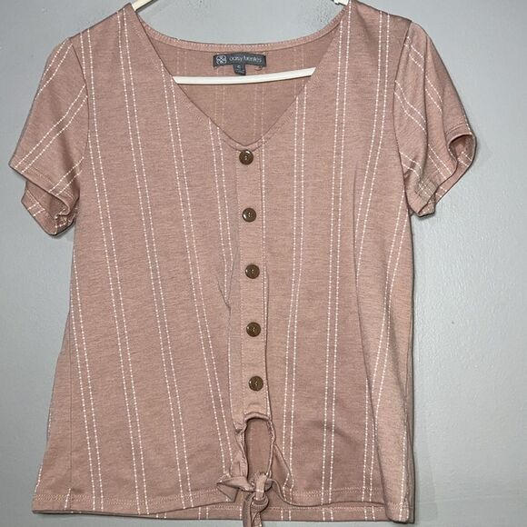 Daisy Fuentes Tan Short Sleeve Front Knot Tank Top Small - Picture 2 of 6
